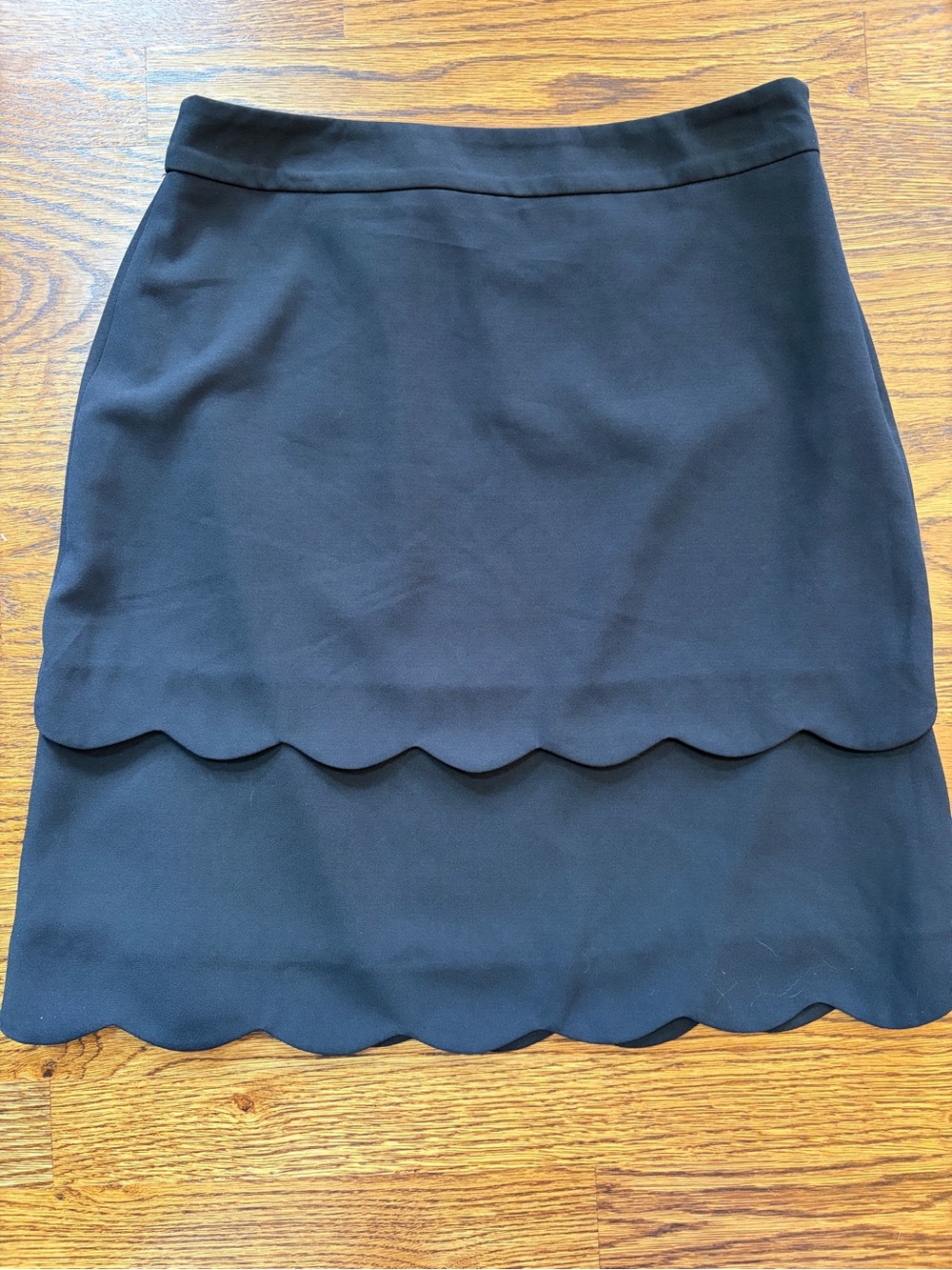 Maison Jules Black Tiered Scallop Hem Mini Skirt, Size 0, Coquette Feminine Chic